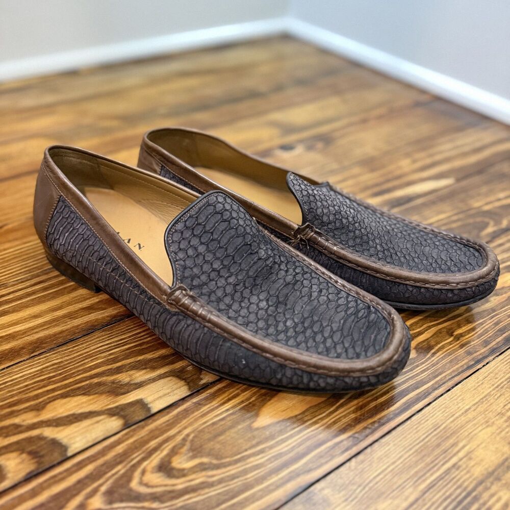 Mezlan Marius Snake Leather Brown Loafers, Slip-on Causal Shoe Men's 9.5M